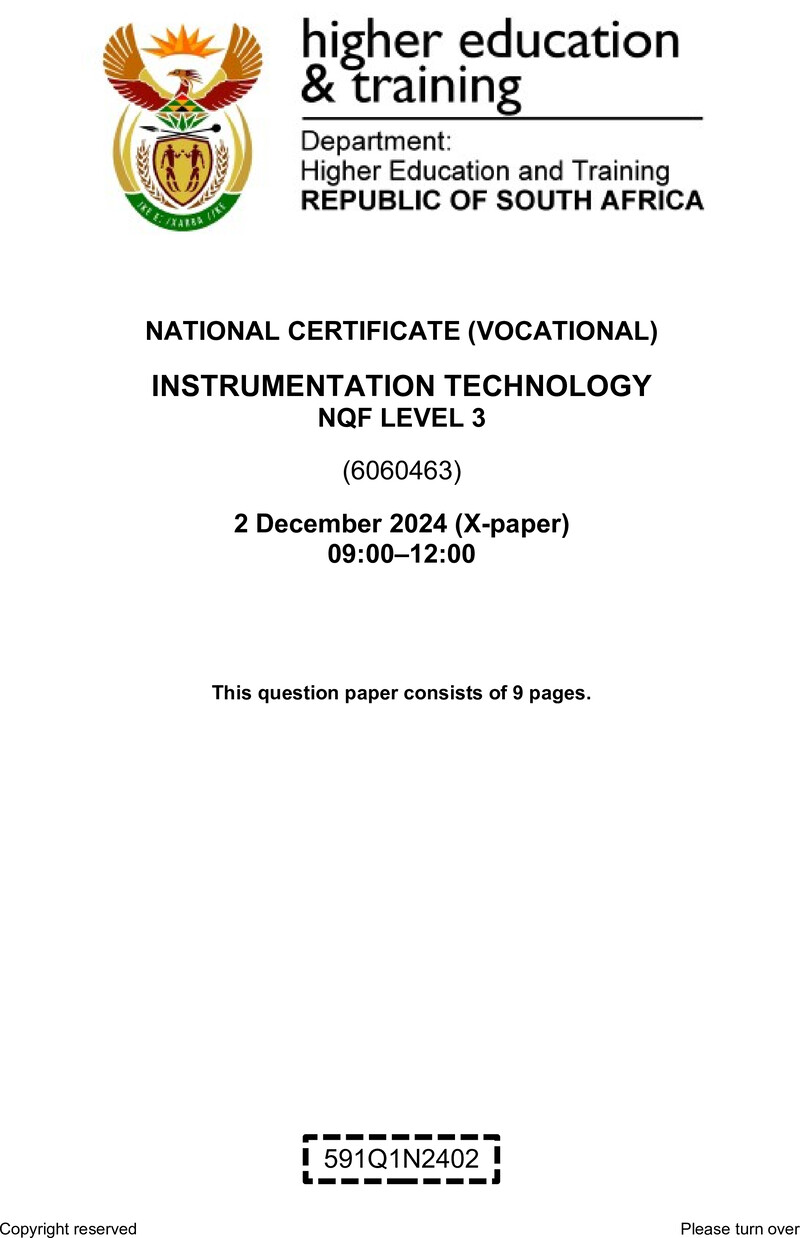 Instrumentation Technology Level 3 DHET NCV December 2024 Paper X - Question Paper