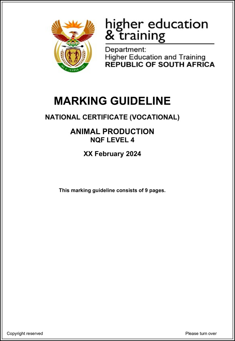 Animal Production Level 4 DHET NCV February 2024 - Memo