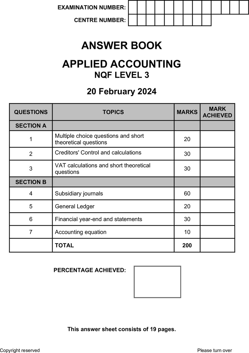 Applied Accounting Level 3 DHET NCV 2024 - Question Paper