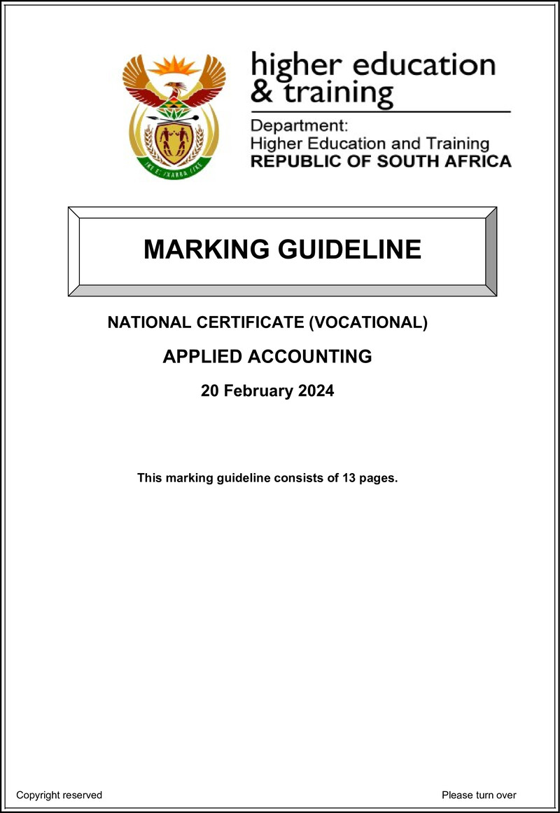 Applied Accounting Level 3 DHET NCV 2024 - Memo