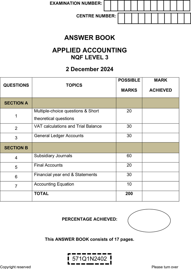 Applied Accounting Level 3 DHET NCV December 2024 - Memo