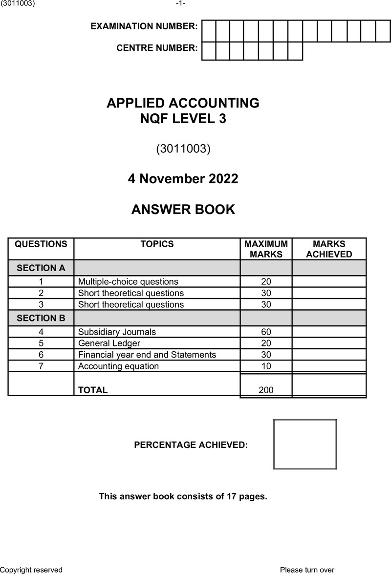 Applied Accounting Level 3 DHET NCV 2022 - Memo