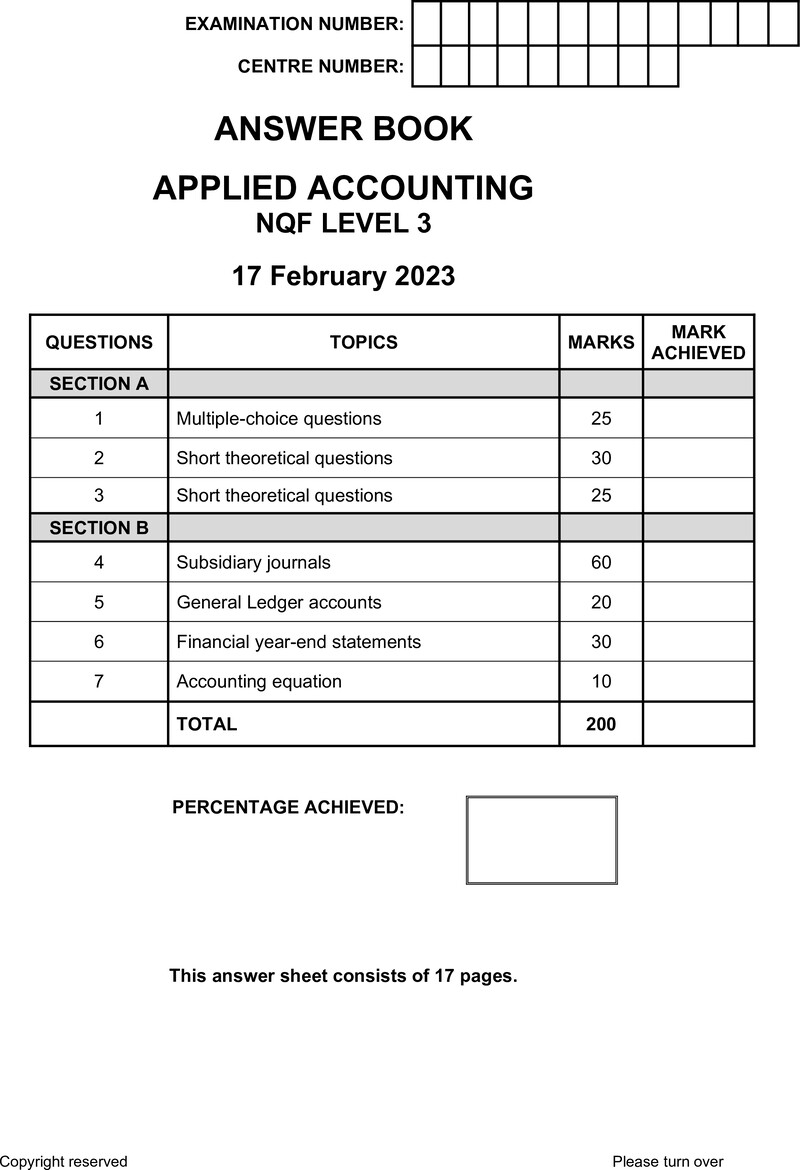 Applied Accounting Level 3 DHET NCV 2023 - Question Paper