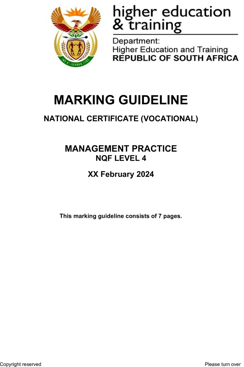 Management Practice Level 4 DHET NCV February 2024 - Memo