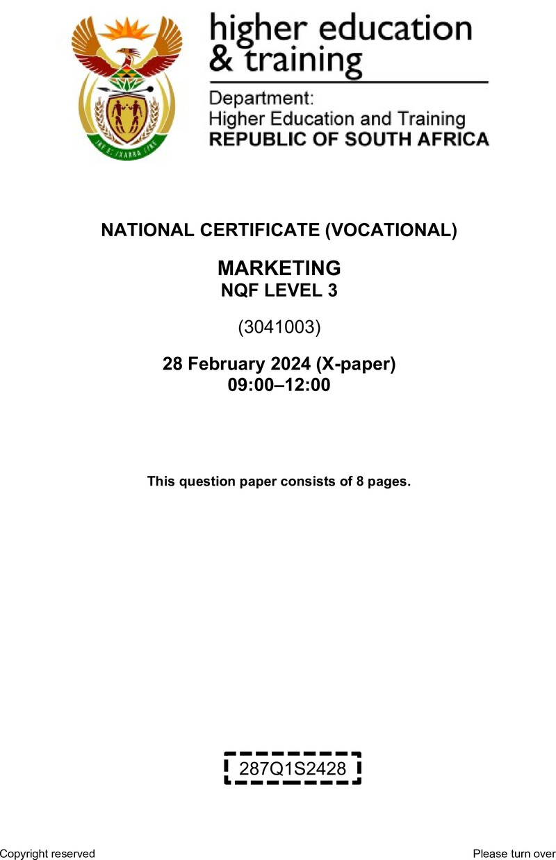 Marketing Level 3 DHET NCV February 2024 Paper X - Question Paper