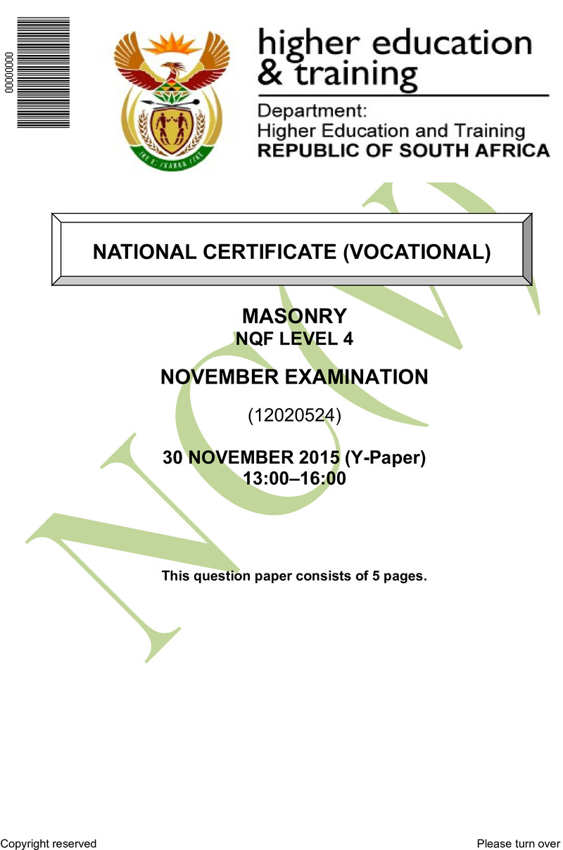 Masonry Level 4 DHET NCV November 2015 Paper Y - Question Paper