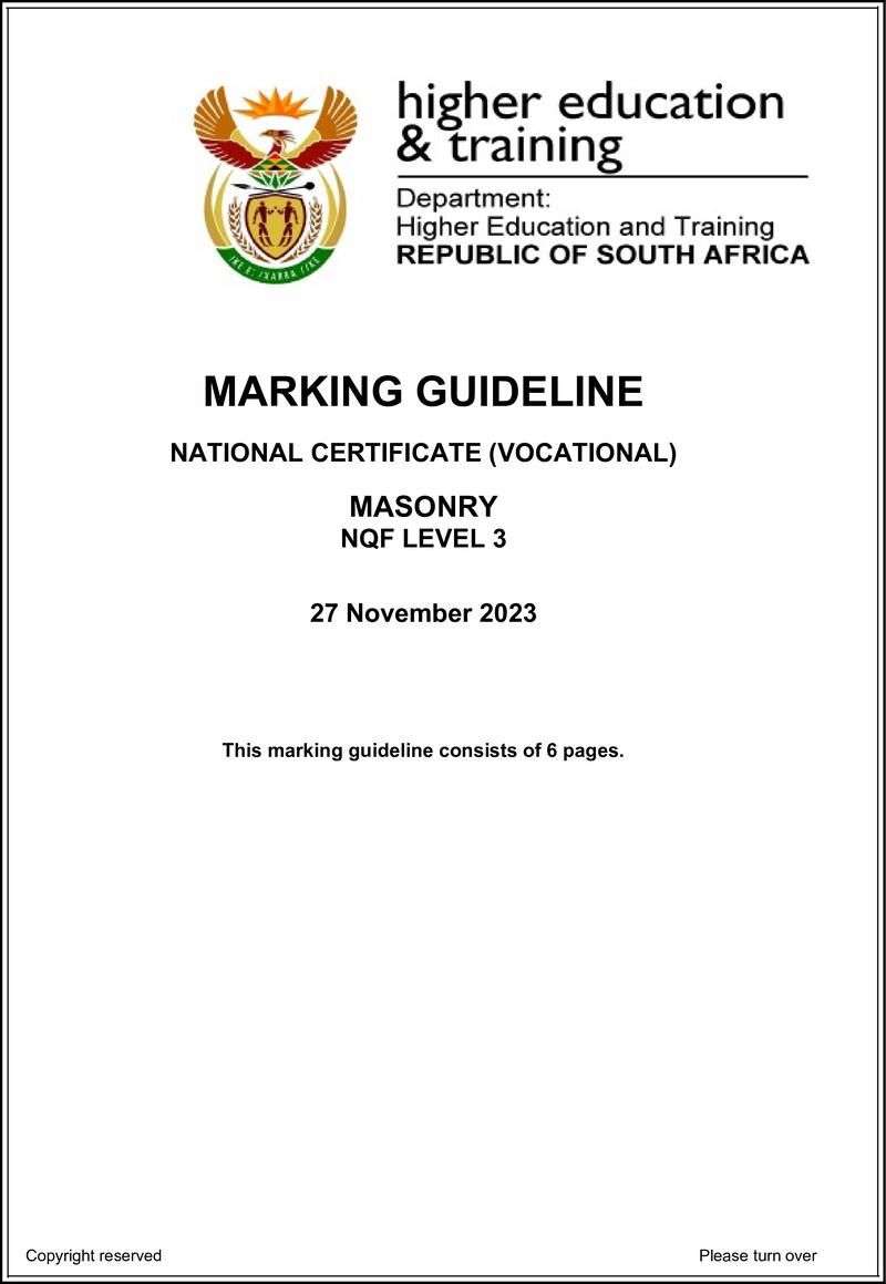 Masonry Level 3 DHET NCV 2023 - Memo
