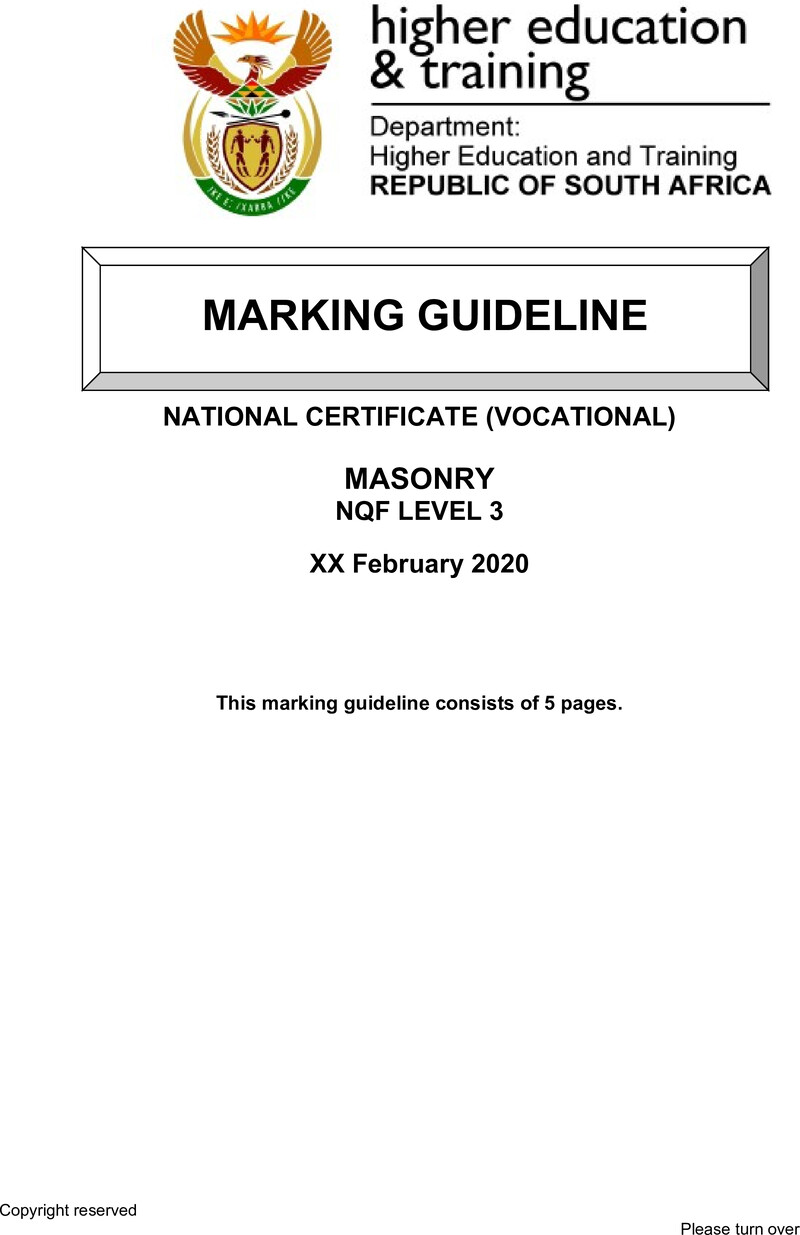 Masonry Level 3 DHET NCV February 2020 - Memo