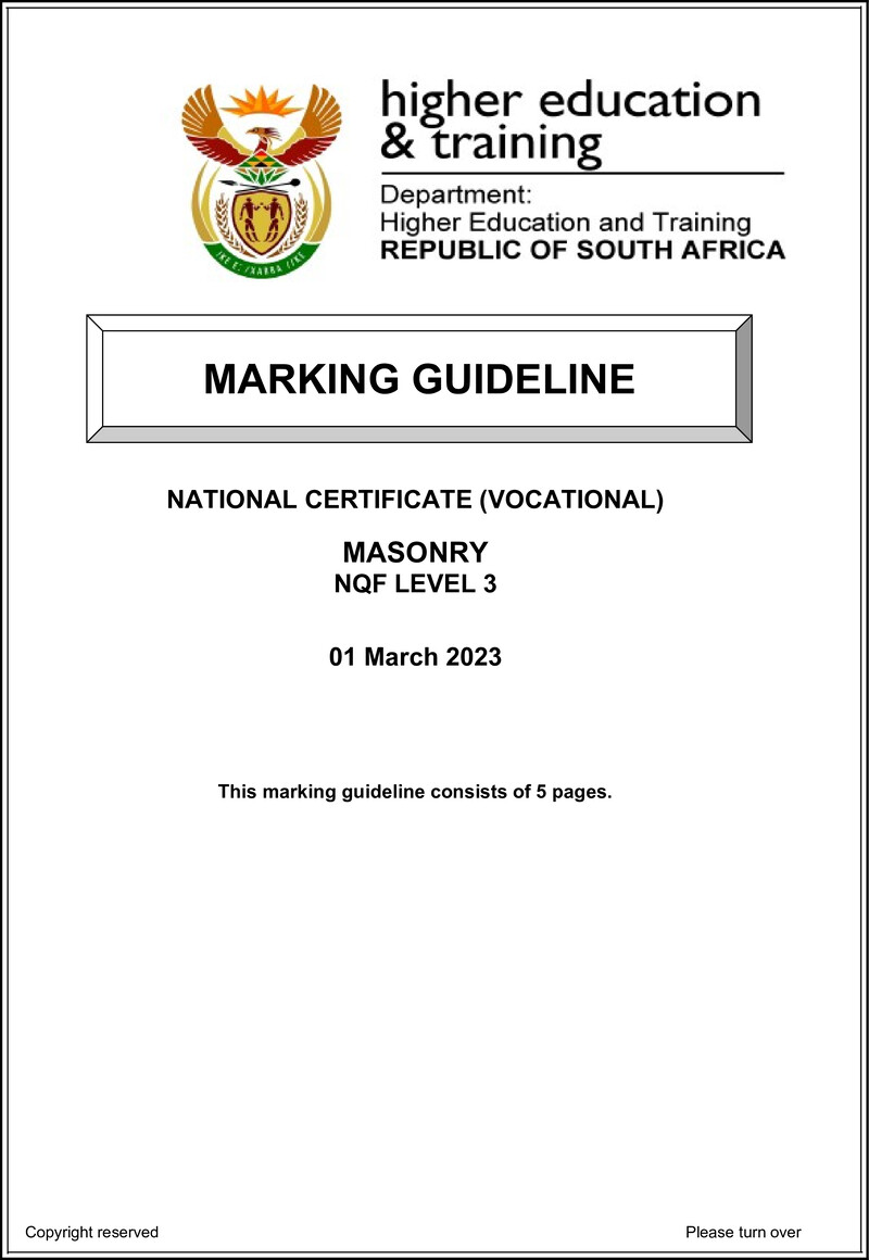 Masonry Level 3 DHET NCV March 2023 - Memo