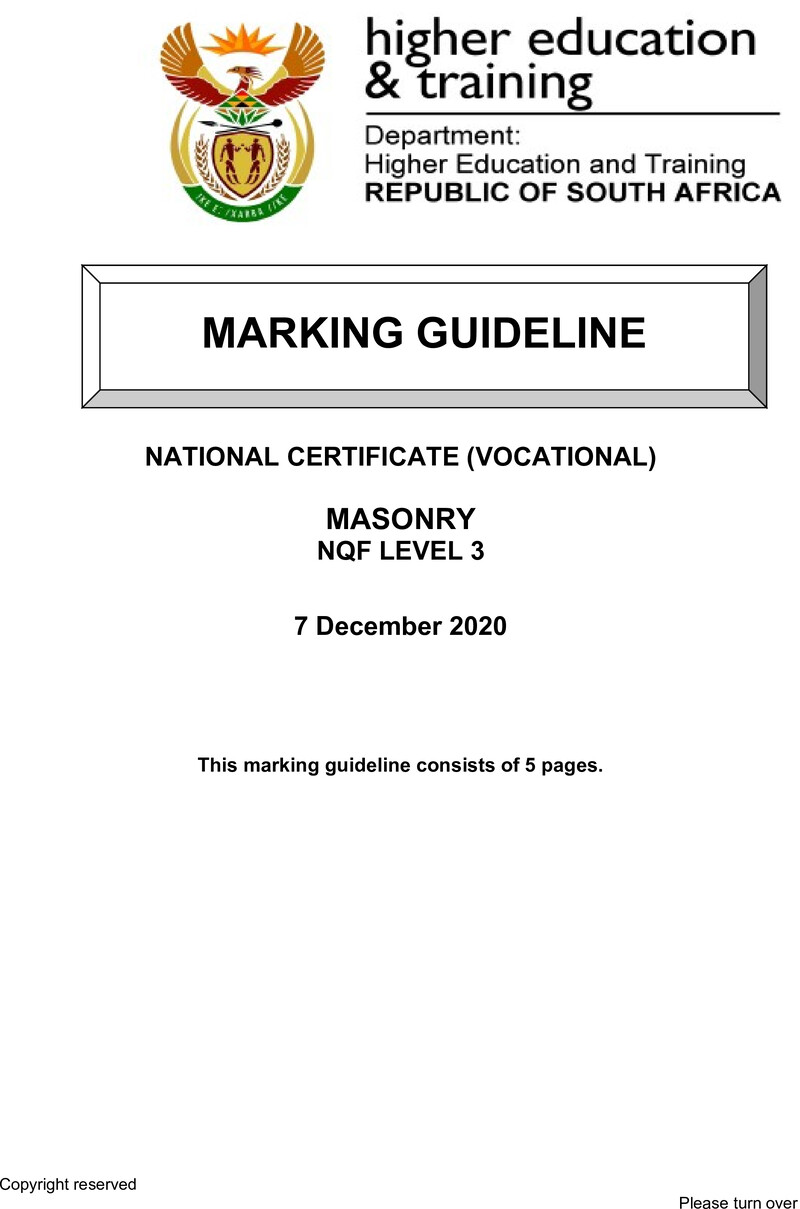 Masonry Level 3 DHET NCV 2020 - Memo