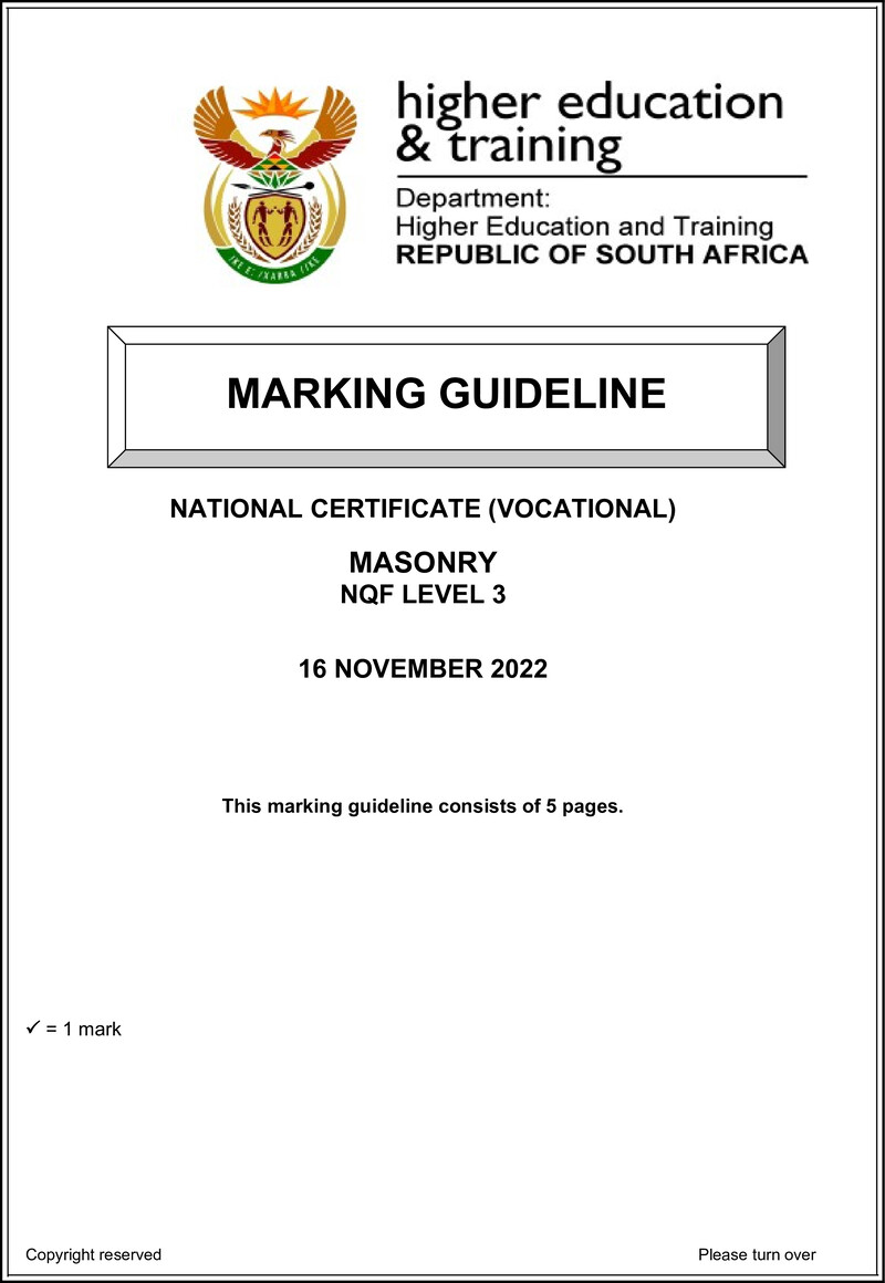 Masonry Level 3 DHET NCV November 2022 - Memo