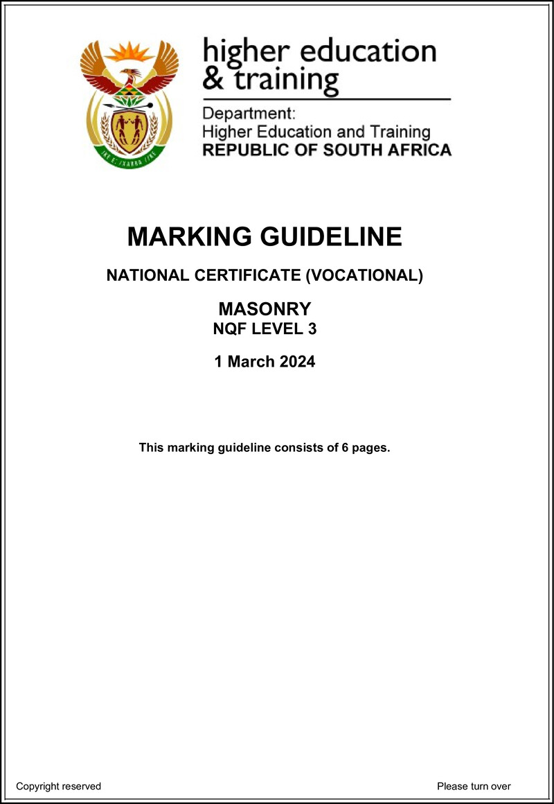 Masonry Level 3 DHET NCV March 2024 - Memo