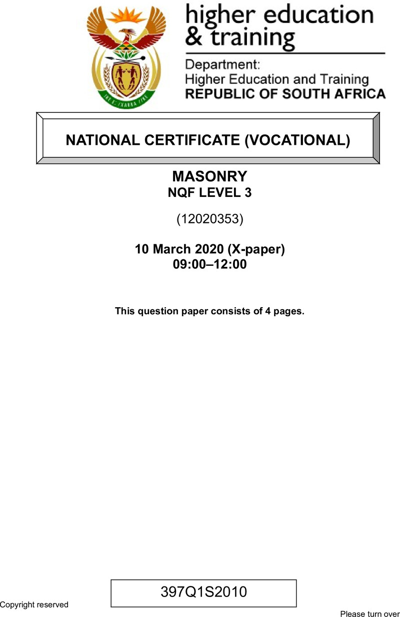Masonry Level 3 DHET NCV March 2020 Paper X - Question Paper