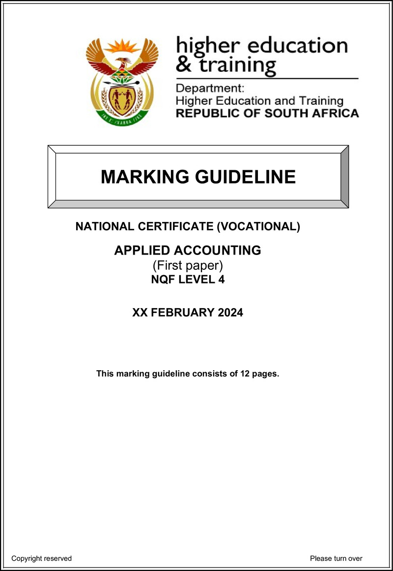 Applied Accounting Level 4 DHET NCV February 2024 - Memo