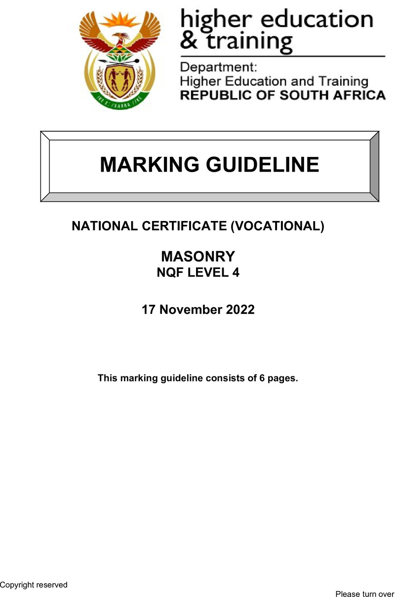 Masonry Level 4 DHET NCV 2022 - Memo