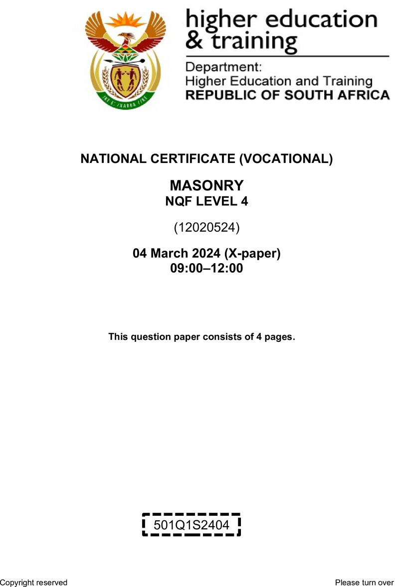 Masonry Level 4 DHET NCV March 2024 Paper X - Question Paper