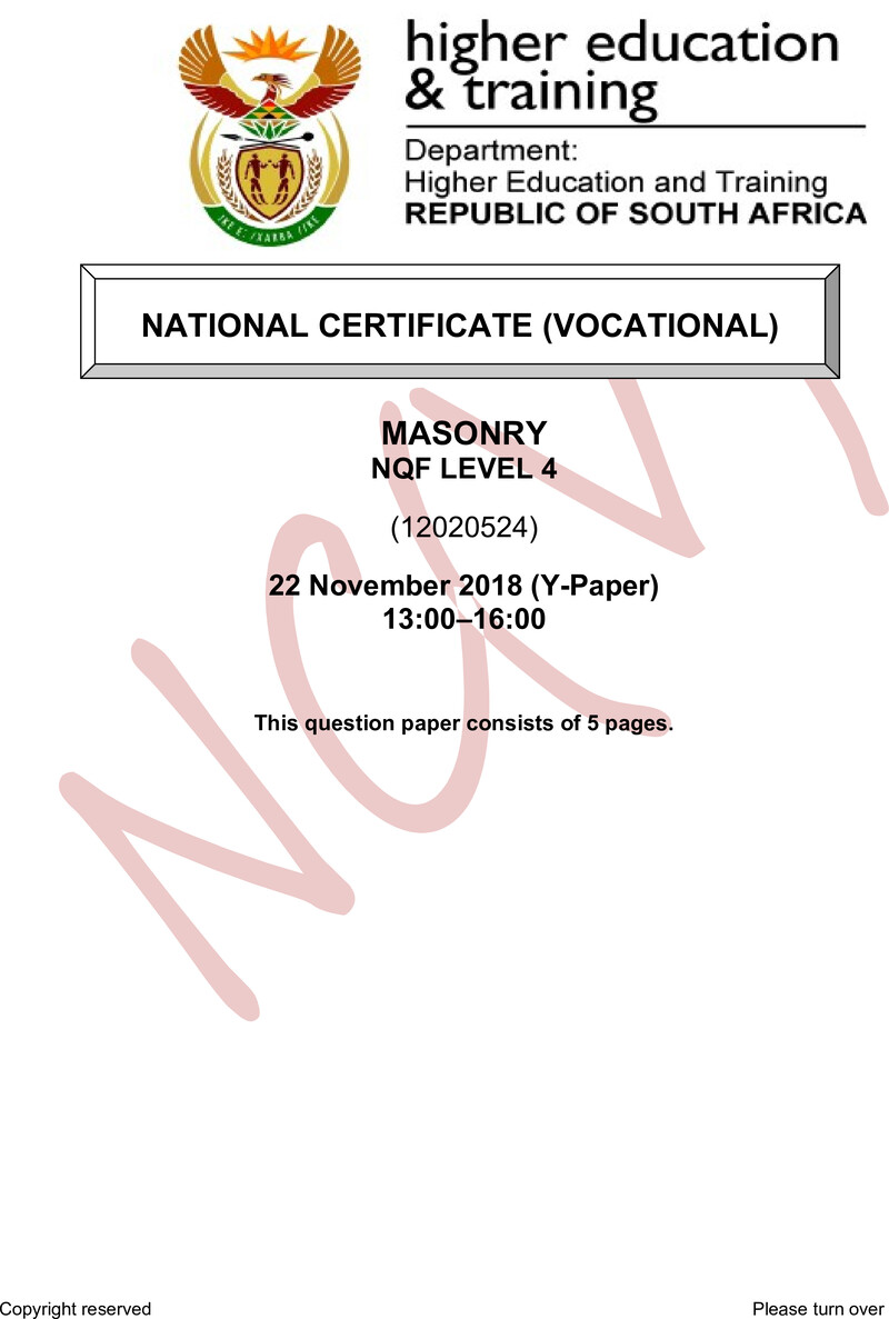 Masonry Level 4 DHET NCV November 2018 Paper Y - Question Paper