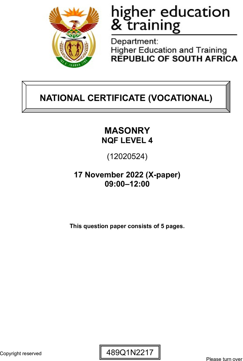 Masonry Level 4 DHET NCV November 2022 Paper X - Question Paper