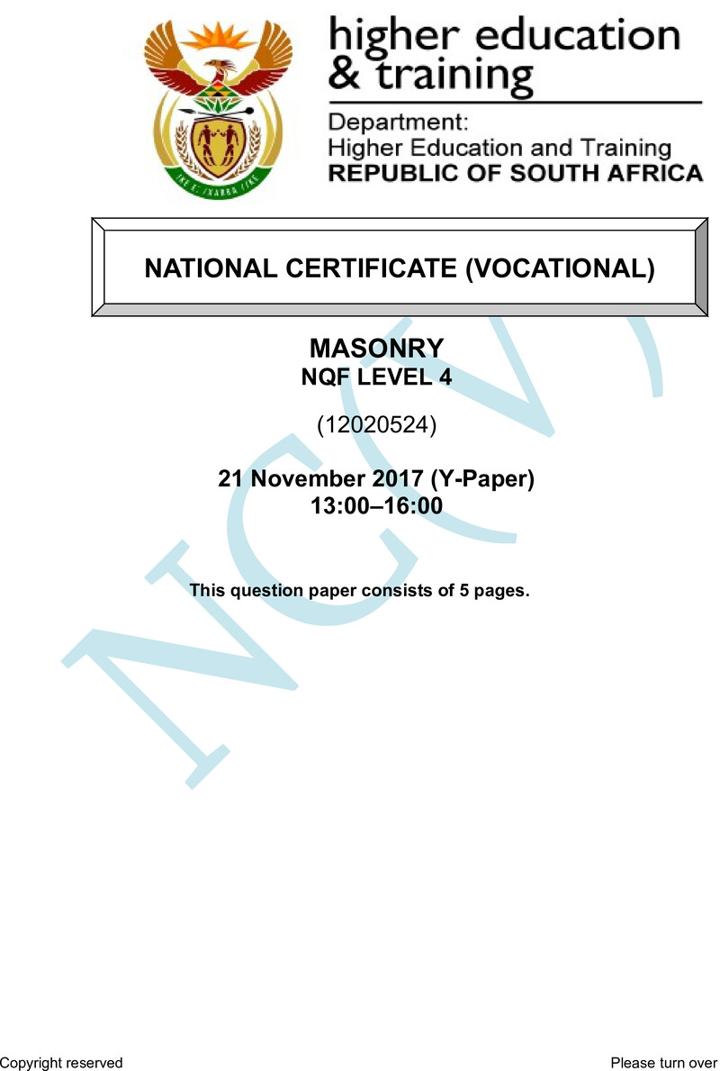 Masonry Level 4 DHET NCV November 2017 Paper Y - Question Paper