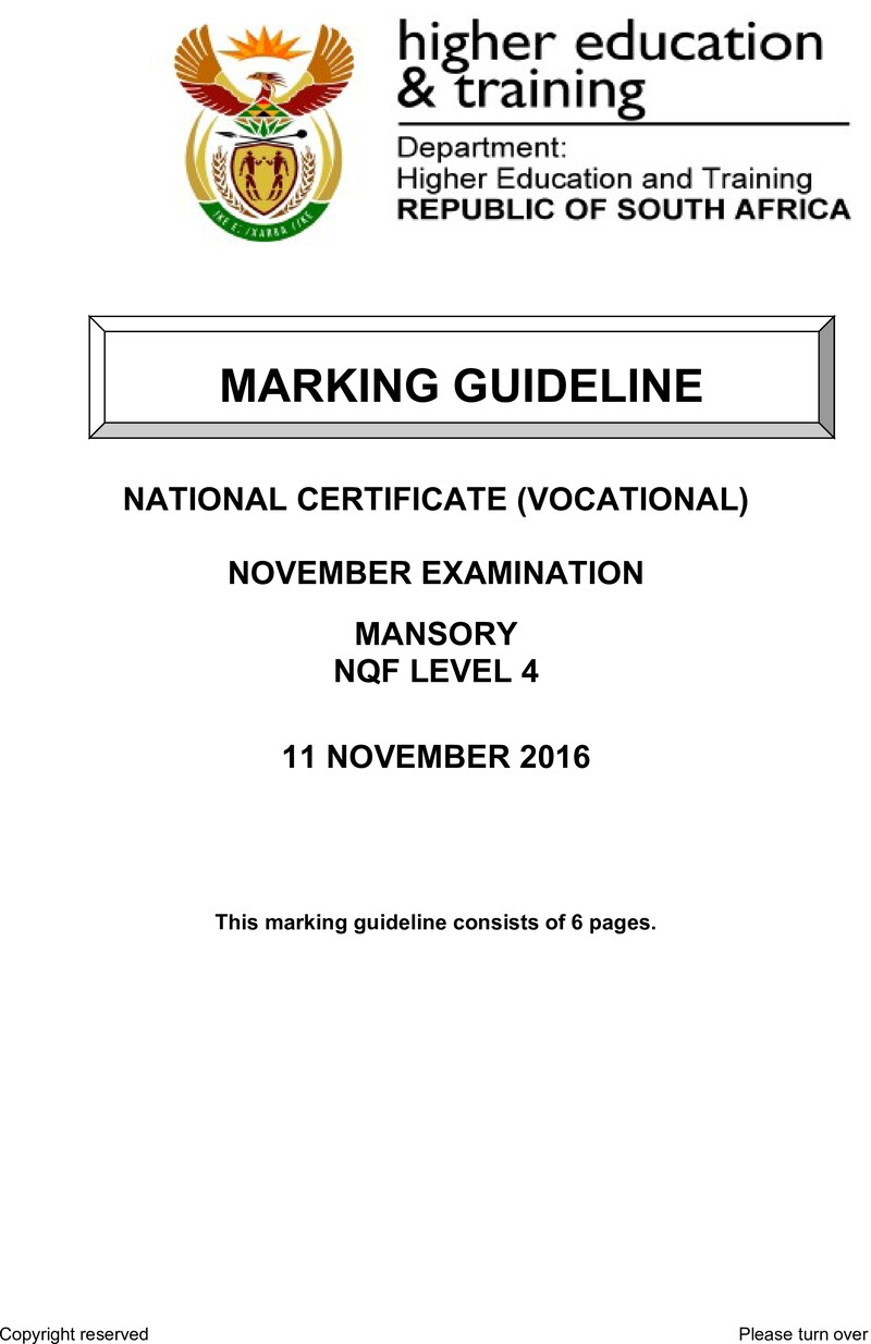 Masonry Level 4 DHET NCV November 2016 - Memo