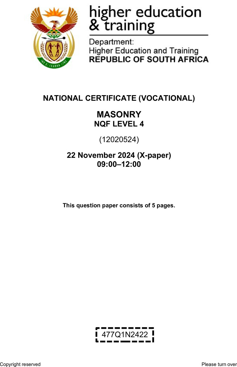 Masonry Level 4 DHET NCV November 2024 Paper X - Question Paper