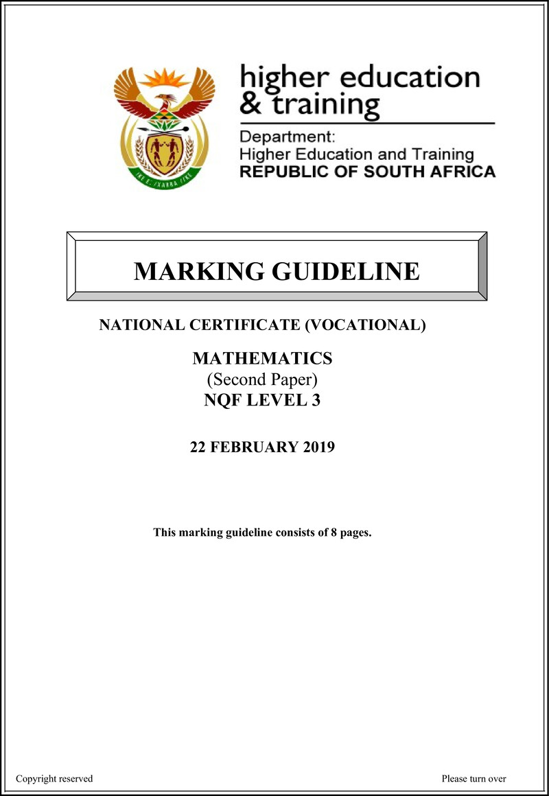 Mathematics Level 3 DHET NCV 2019 - Memo