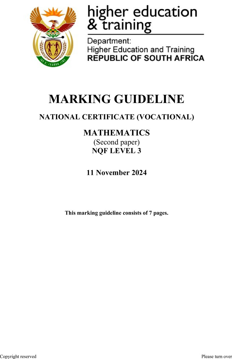 Mathematics Level 3 DHET NCV November 2024 - Memo