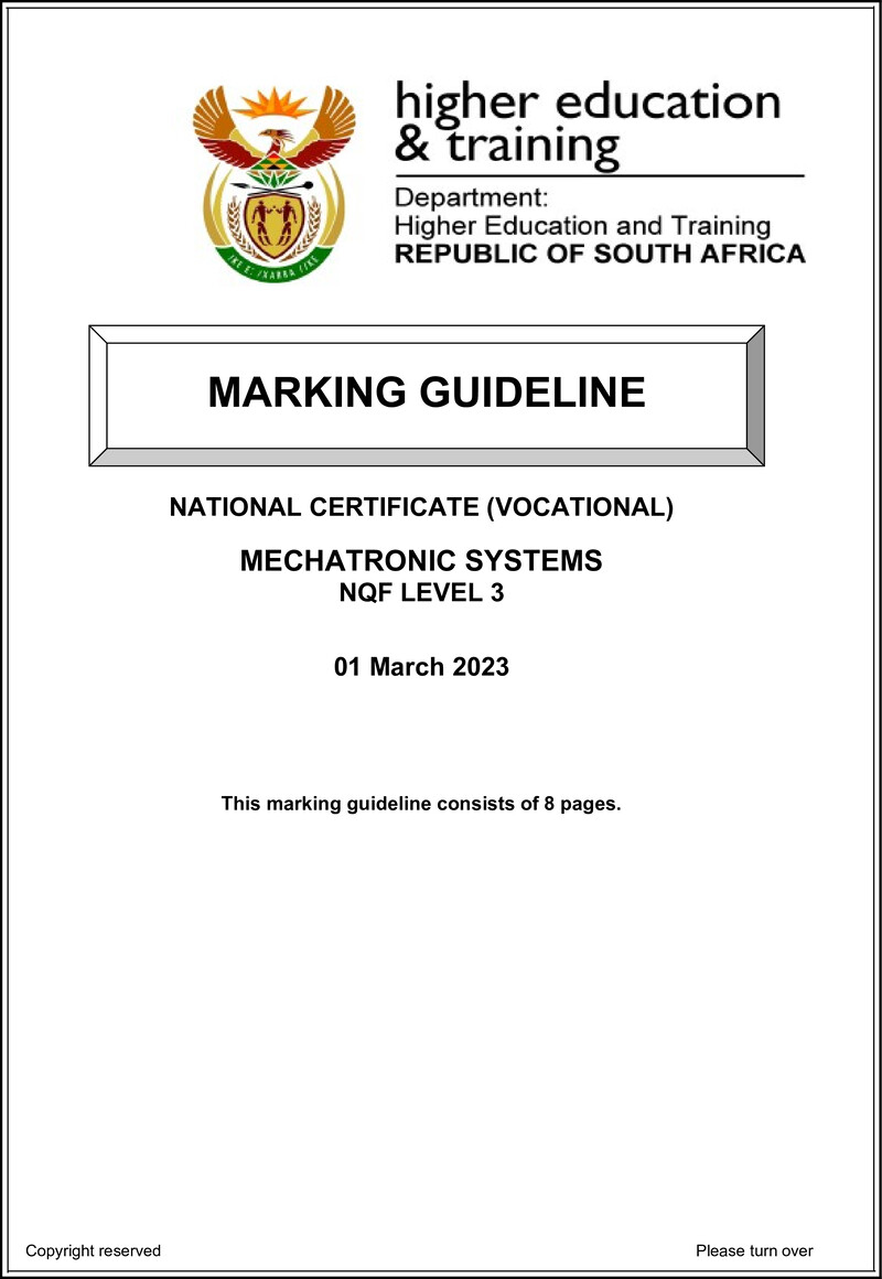 Mechatronic Systems Level 3 DHET NCV March 2023 - Memo