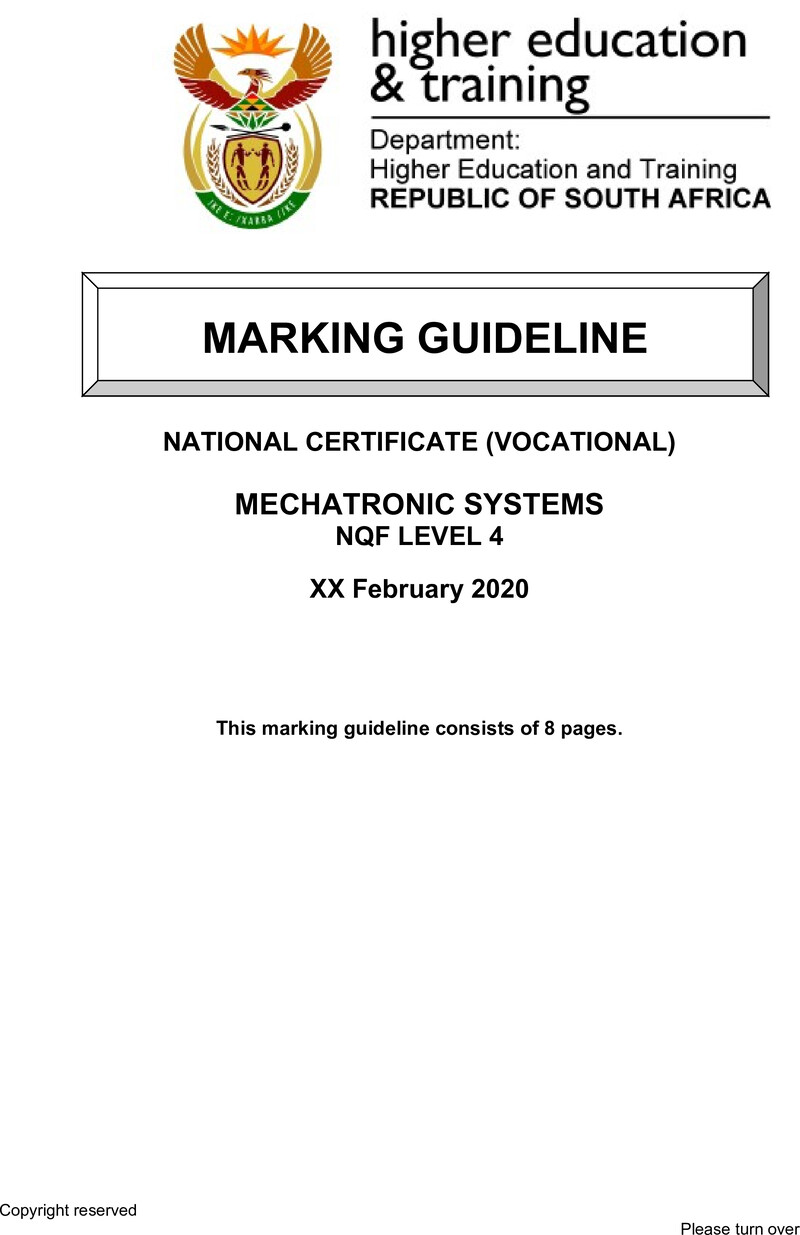 Mechatronic Systems Level 4 DHET NCV February 2020 - Memo