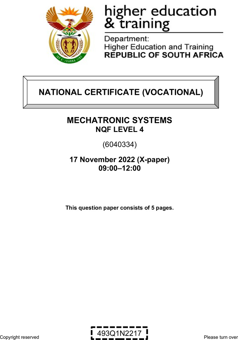 Mechatronic Systems Level 4 DHET NCV November 2022 Paper X - Question Paper