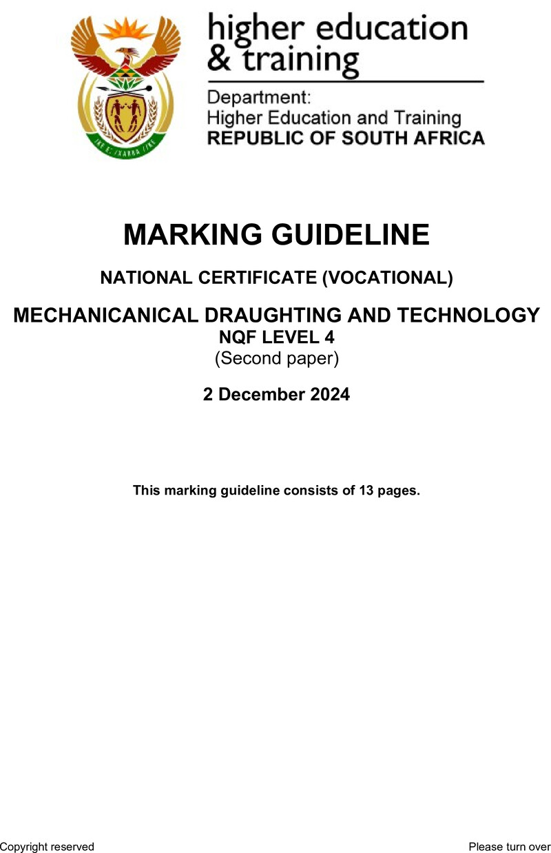 Mechanical Draughting and Technology Level 4 DHET NCV December 2024 - Memo
