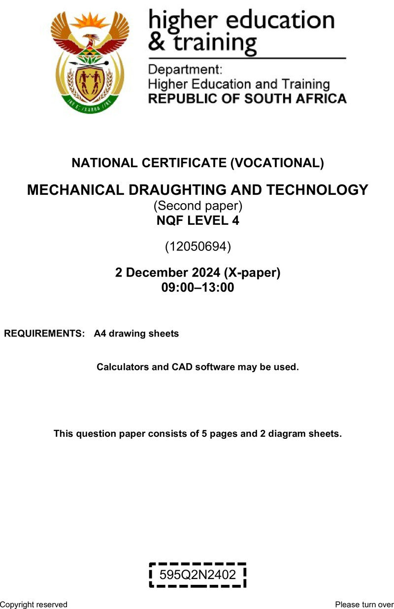 Mechanical Draughting and Technology Level 4 DHET NCV December 2024 Paper X - Question Paper