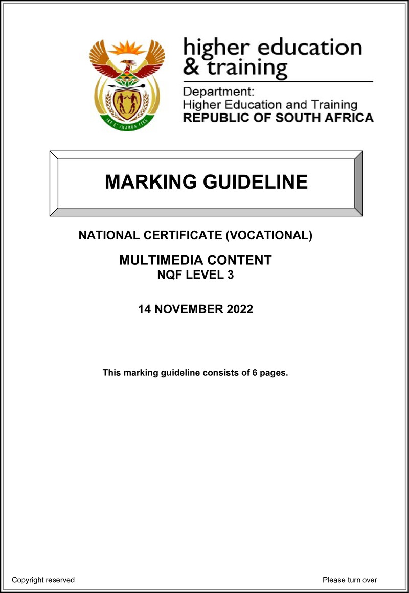 Multimedia Content Level 3 DHET NCV 2022 - Memo