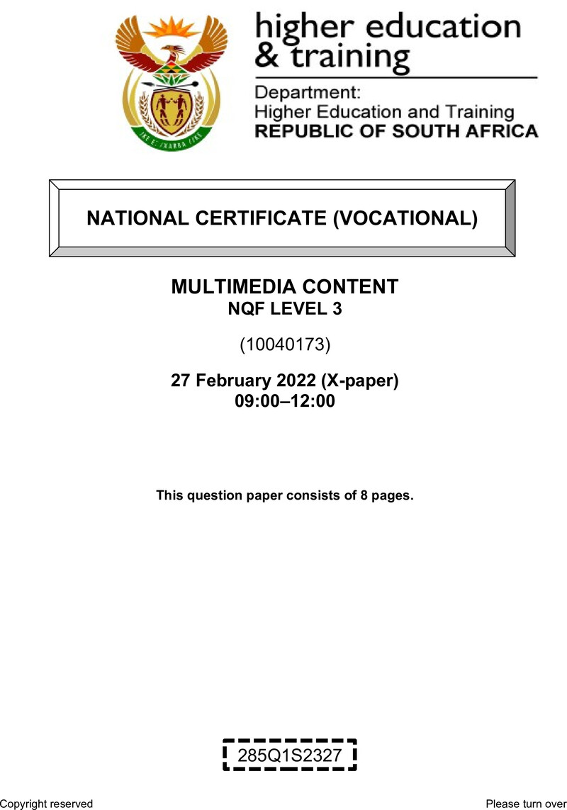 Multimedia Content Level 3 DHET NCV February 2022 Paper X - Question Paper