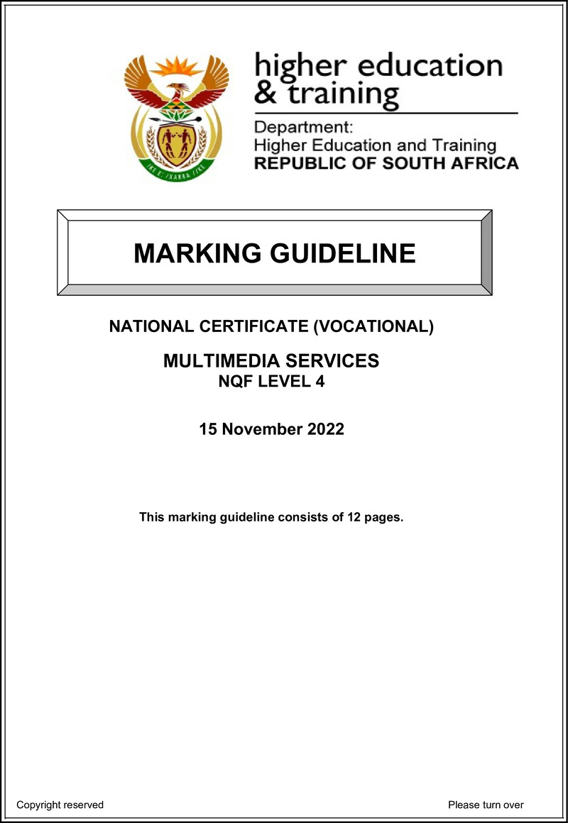 Multimedia Services Level 4 DHET NCV 2022 - Memo