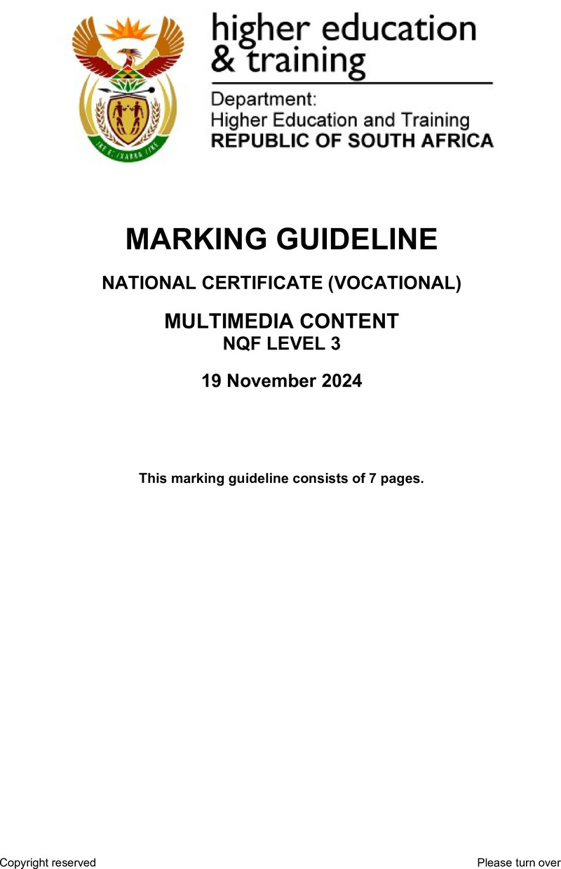 Multimedia Content Level 3 DHET NCV 2024 - Memo