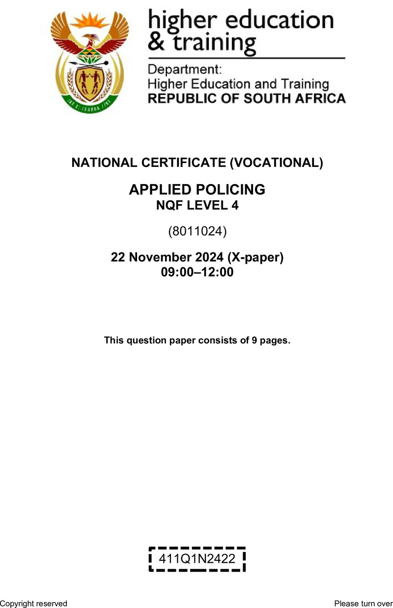 Applied Policing Level 4 DHET NCV November 2024 Paper X - Question Paper