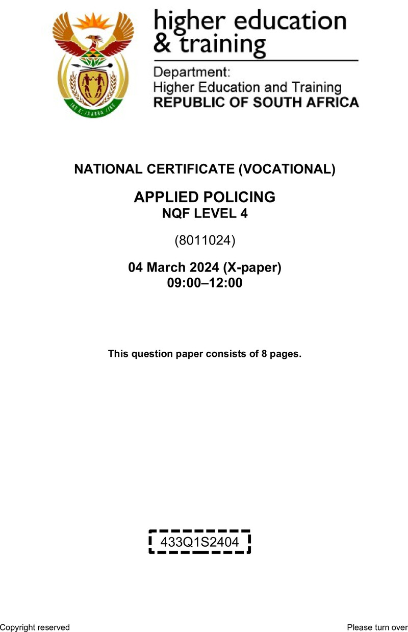 Applied Policing Level 4 DHET NCV March 2024 Paper X - Question Paper