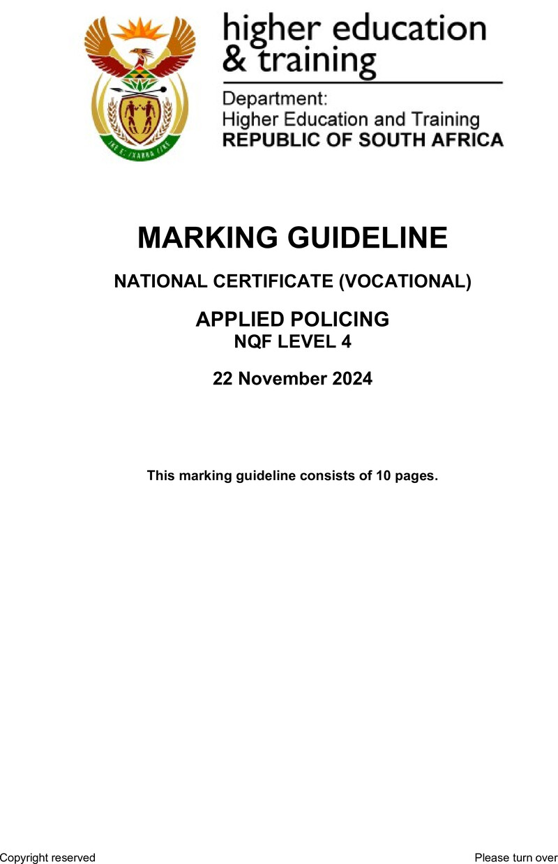Applied Policing Level 4 DHET NCV 2024 - Memo