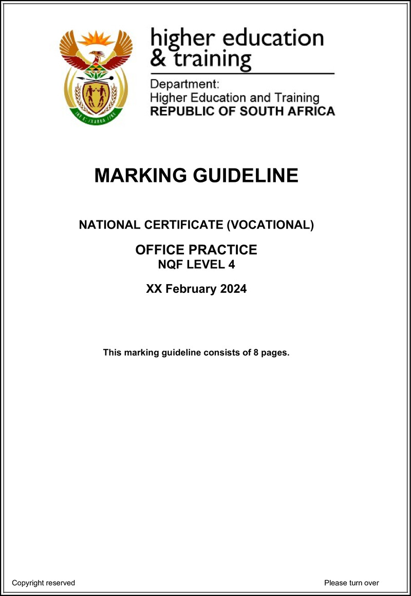 Office Practice Level 4 DHET NCV February 2024 - Memo