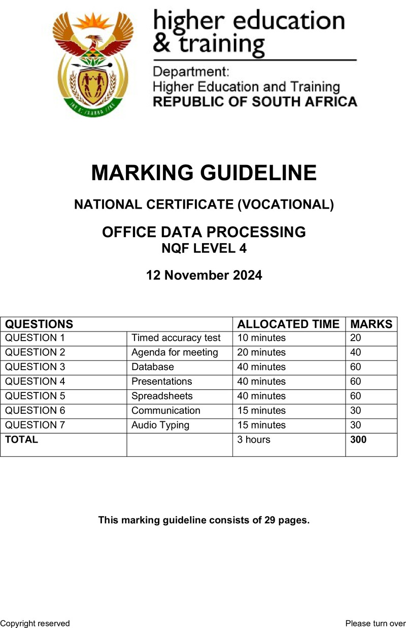 Office Data Processing Level 4 DHET NCV 2024 - Memo
