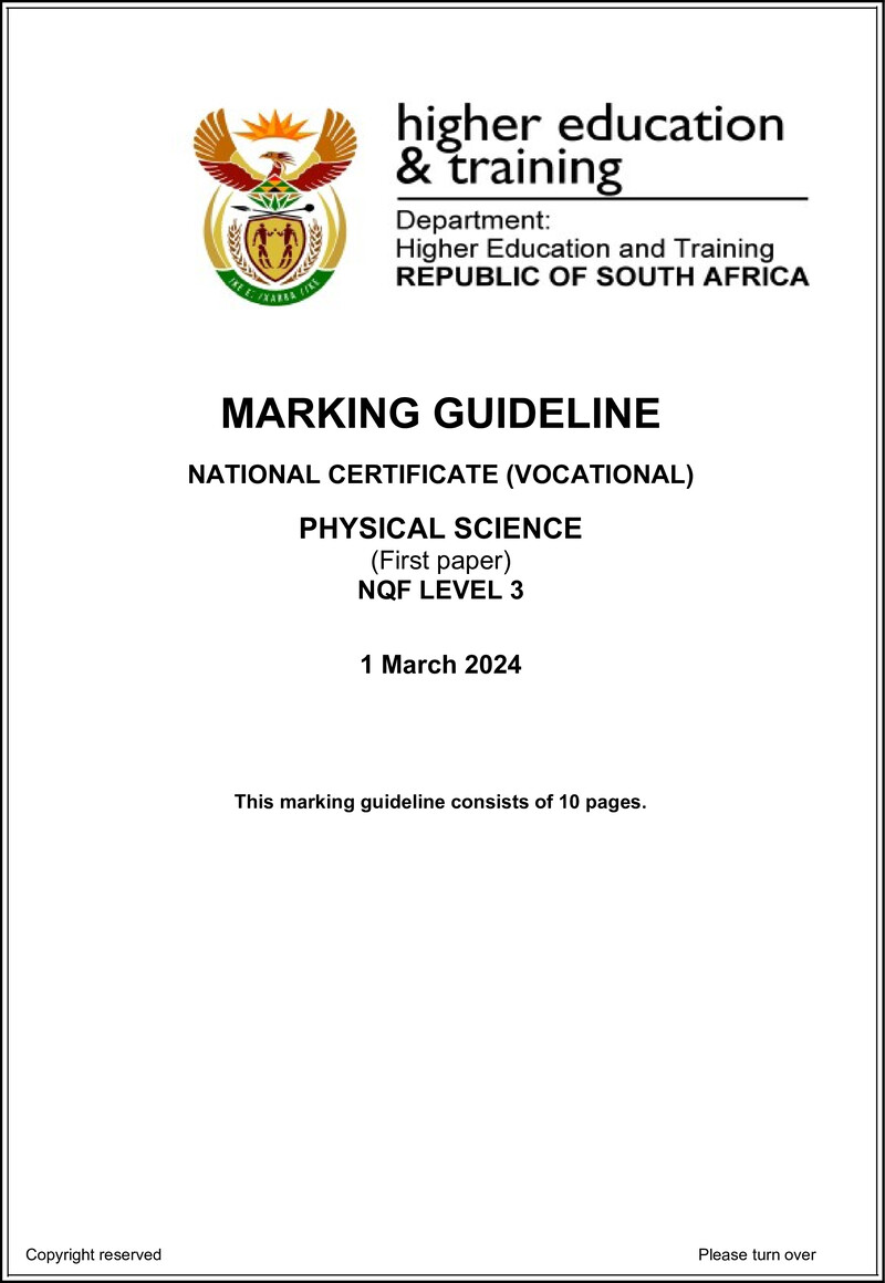 Physical Sciences Level 3 DHET NCV March 2024 - Memo
