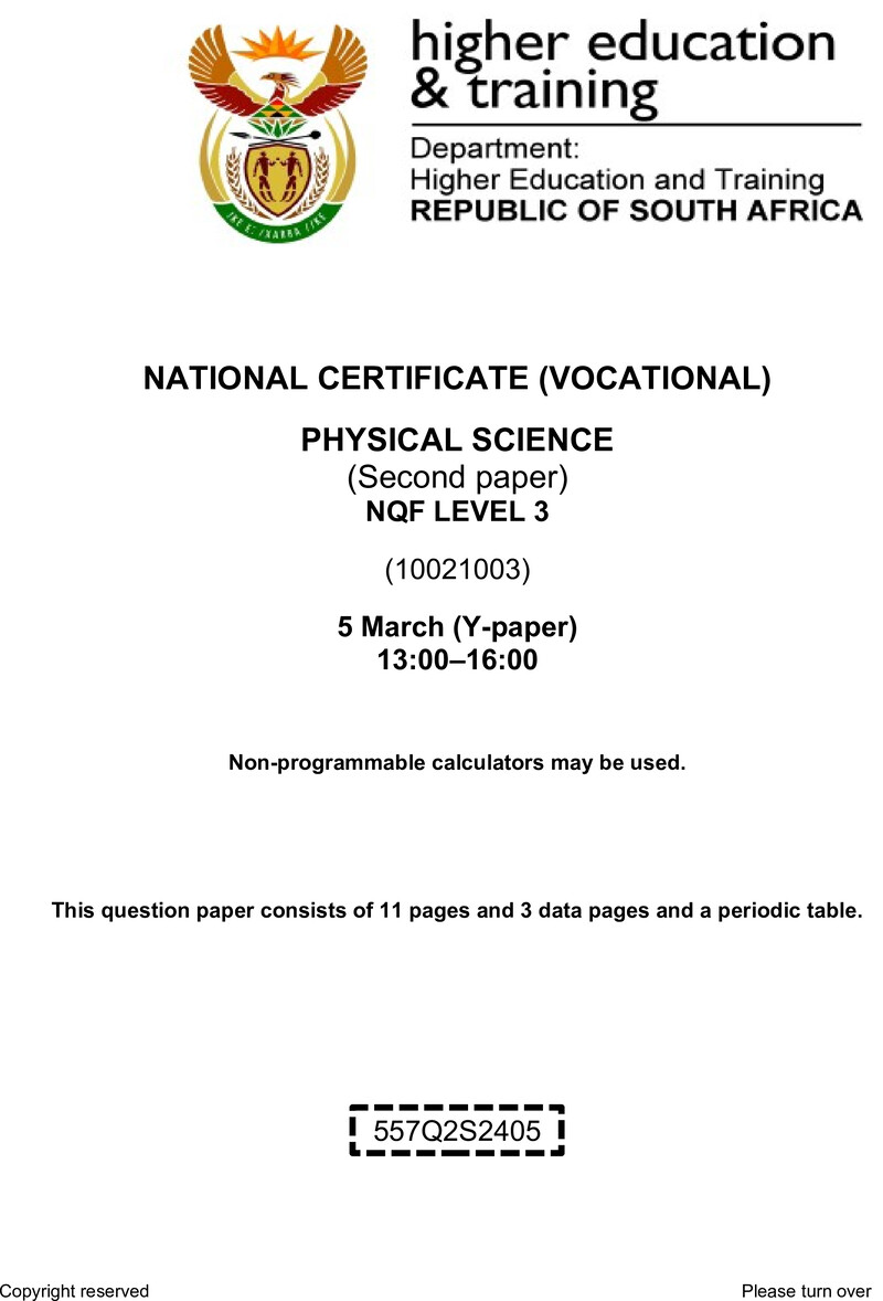 Physical Sciences Level 3 DHET NCV March 2023 Paper Y - Question Paper