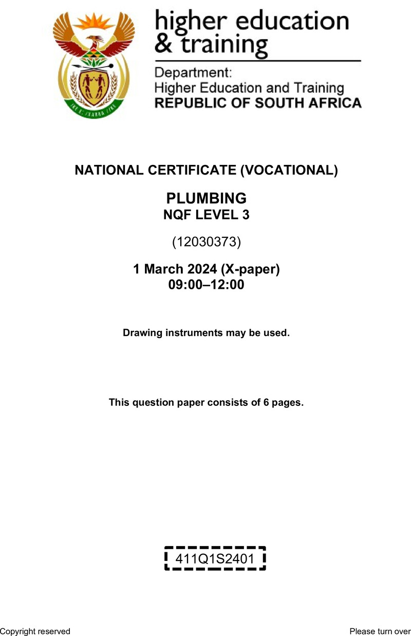 Plumbing Level 3 DHET NCV March 2024 Paper X - Question Paper