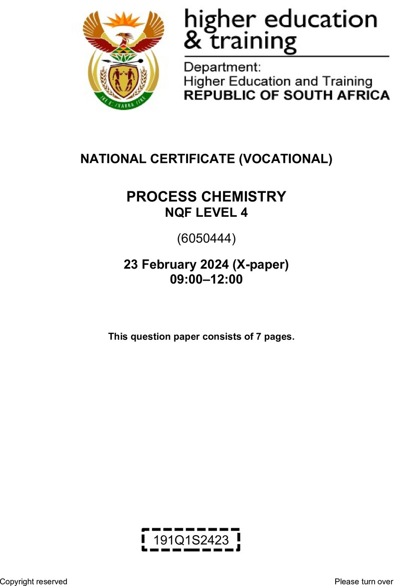 Process Chemistry Level 4 DHET NCV February 2024 Paper X - Question Paper