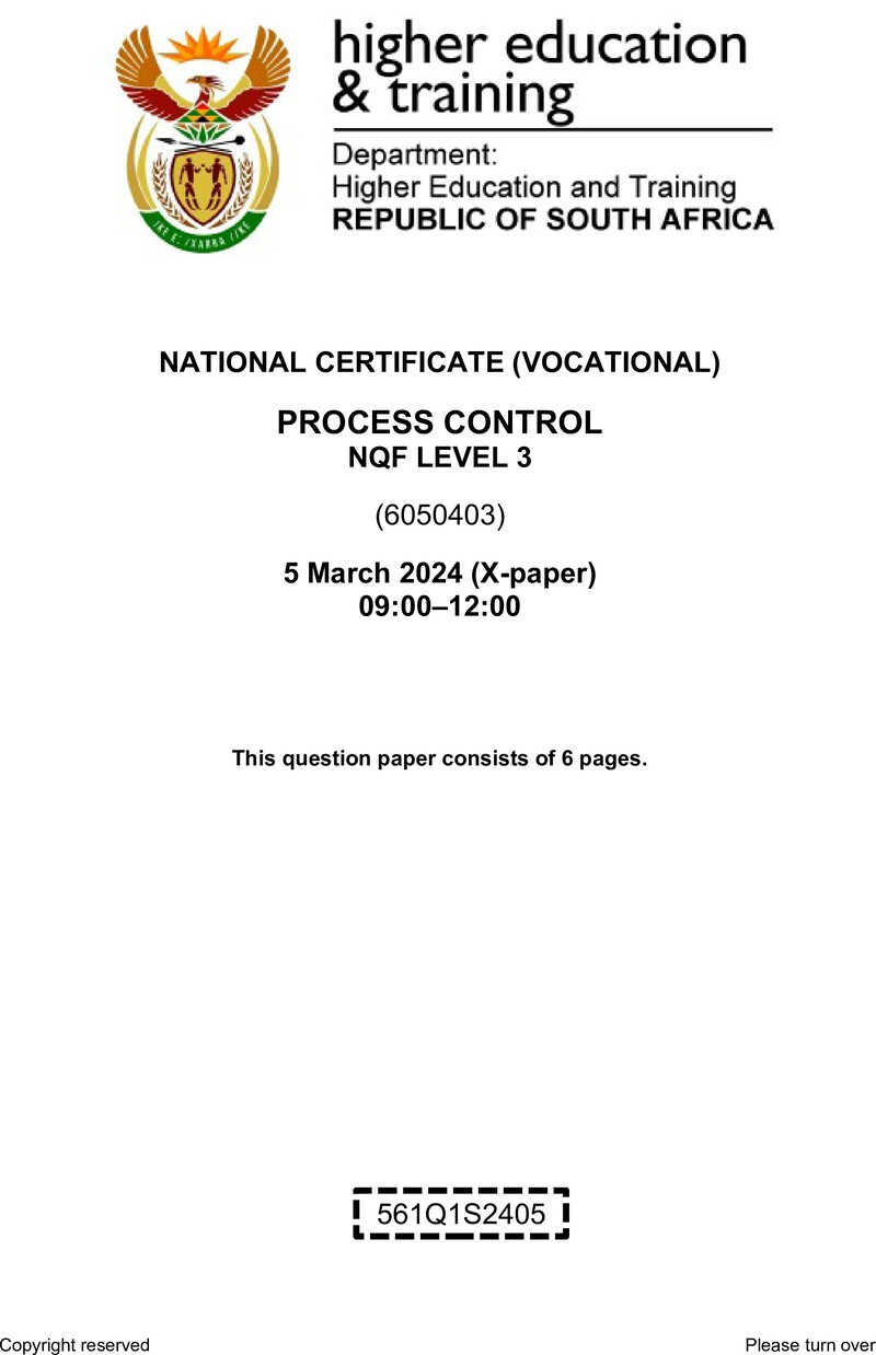 Process Control Level 3 DHET NCV March 2024 Paper X - Question Paper