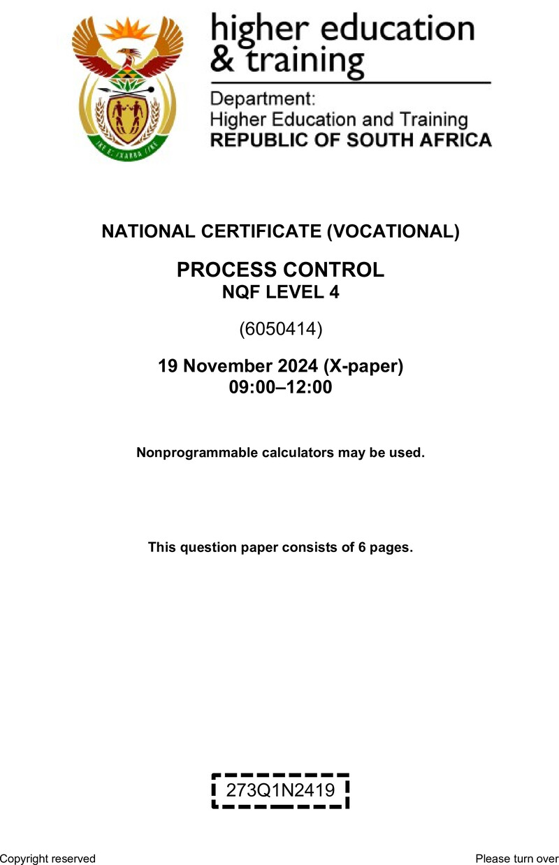 Process Control NCV Level 4 Dhet Nated November 2024 Paper 10 - Question Paper