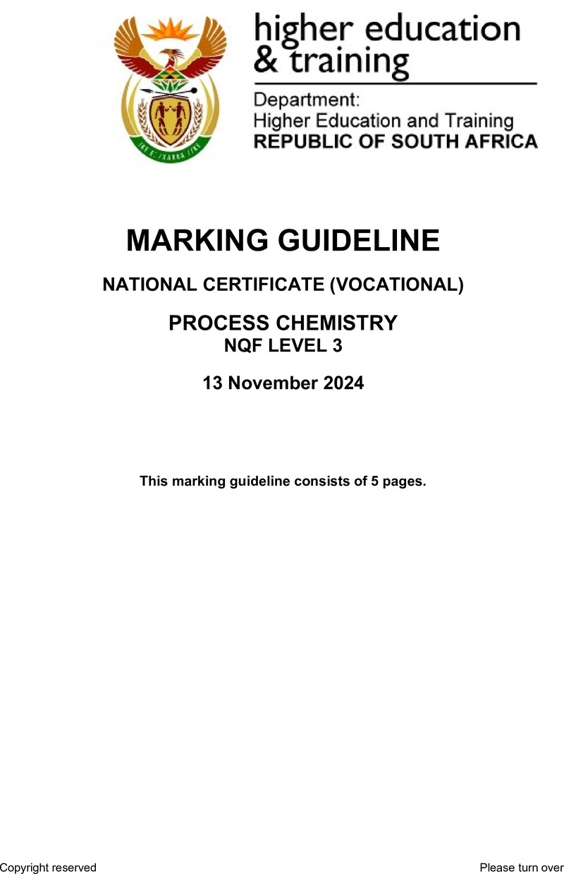 Process Chemistry Level 3 DHET NCV 2024 - Memo