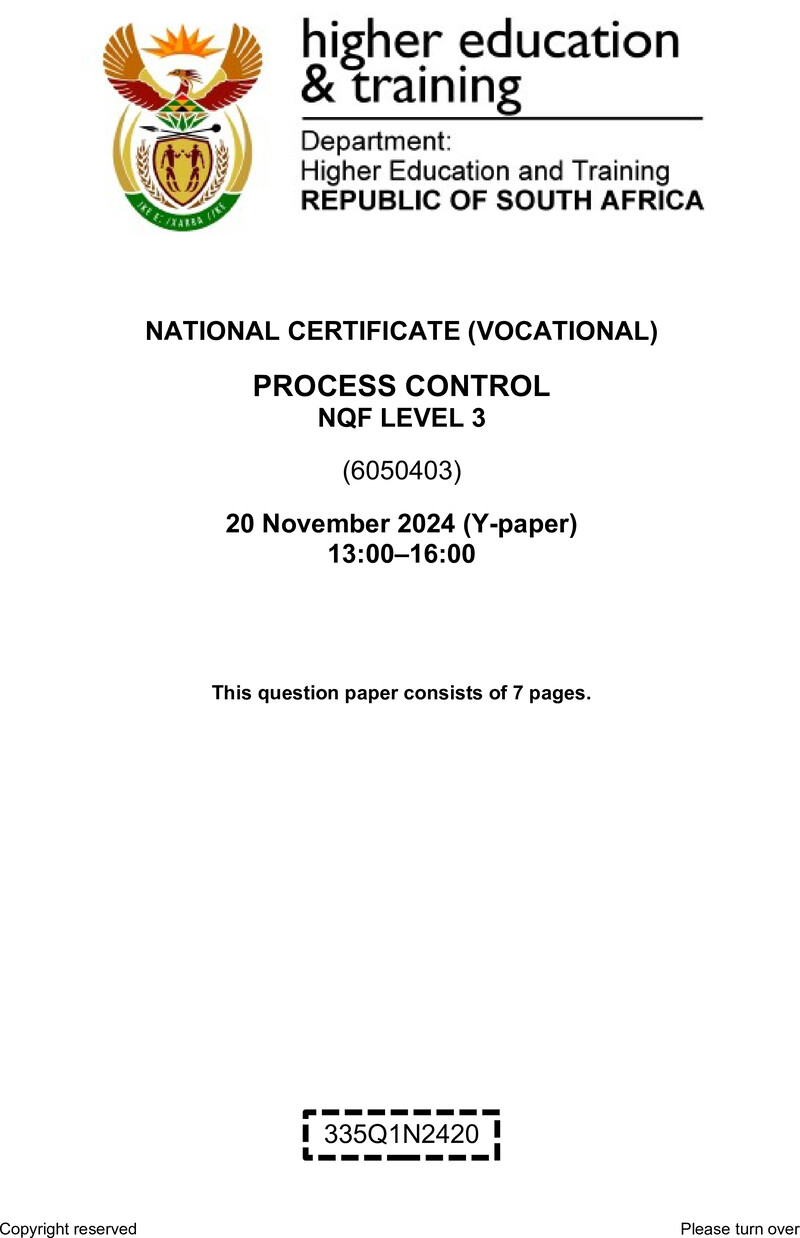 Process Control Level 3 DHET NCV 2024 Paper Y - Question Paper
