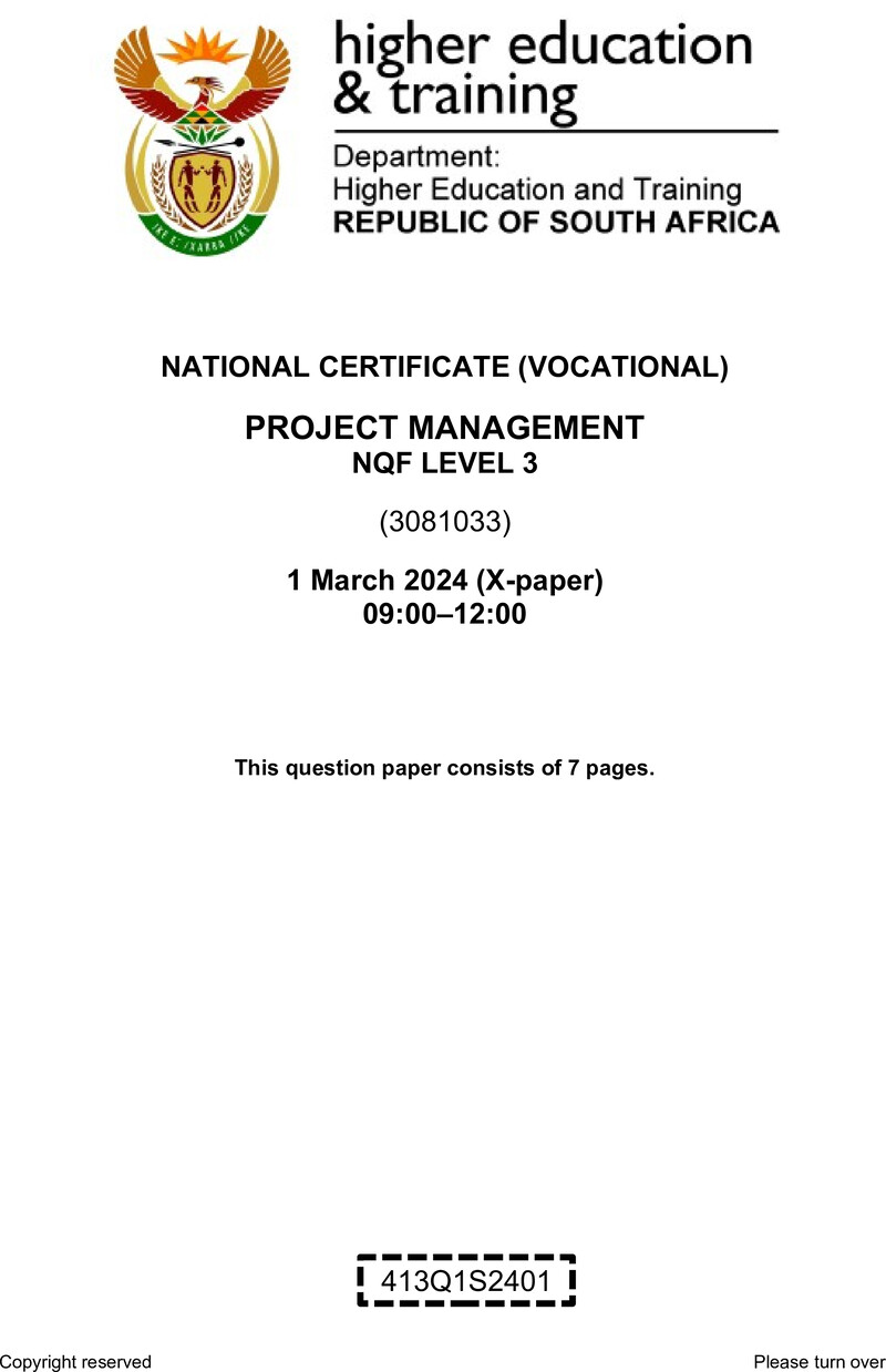 Project Management Level 3 DHET NCV March 2024 Paper X - Question Paper